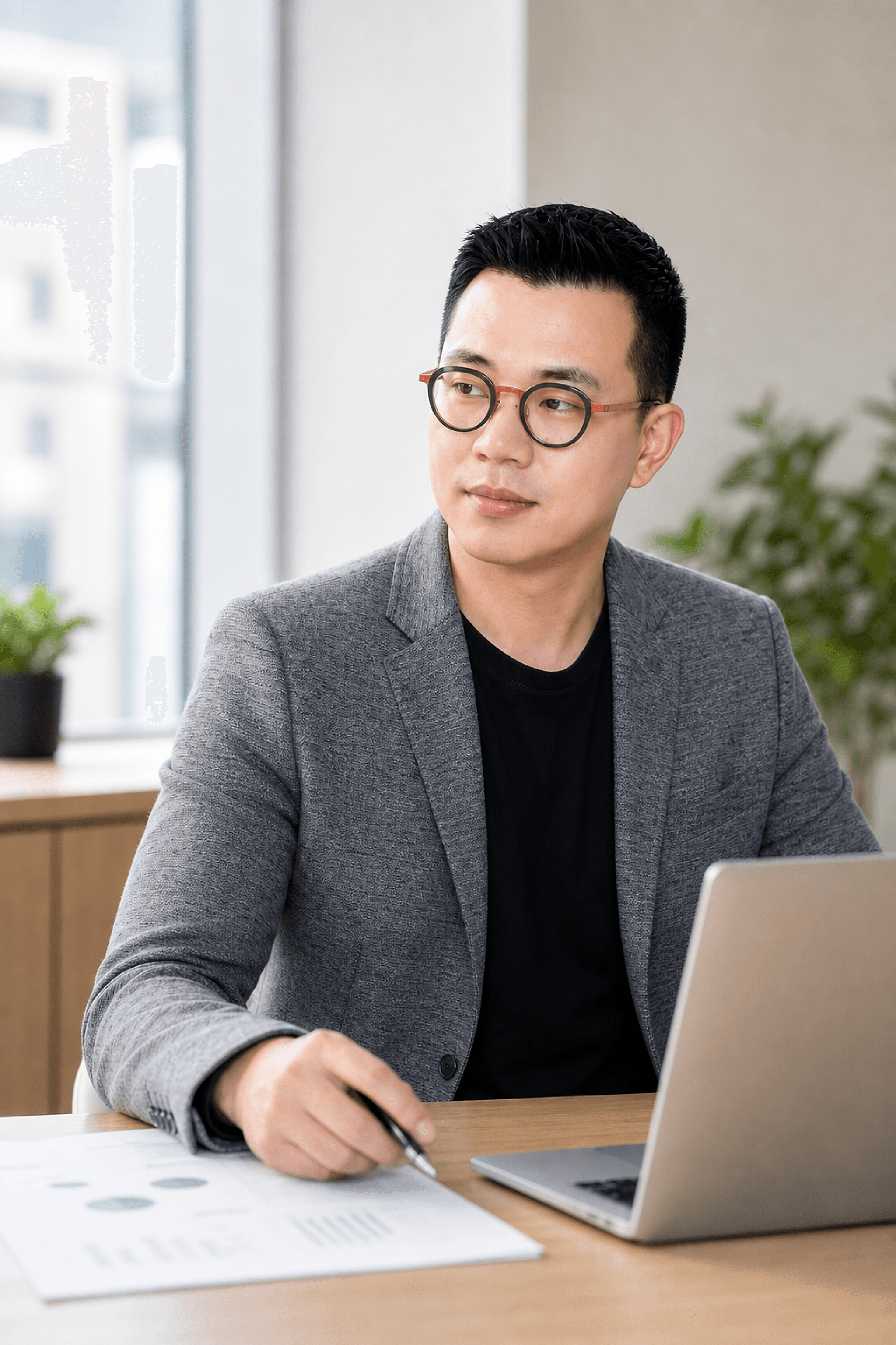 김현중 팀장이 책상에서 서류를 살피는 모습